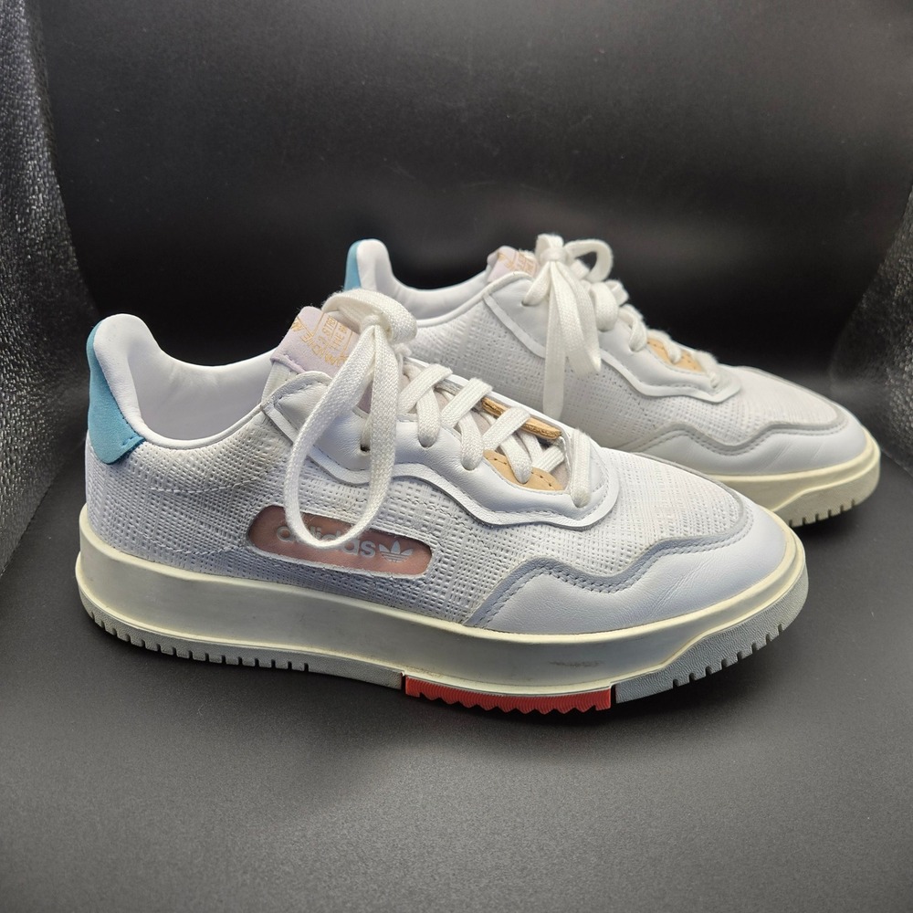 Adidas SC Premiere Womens White Blue Pink Leather Low Top Sneakers EF5918